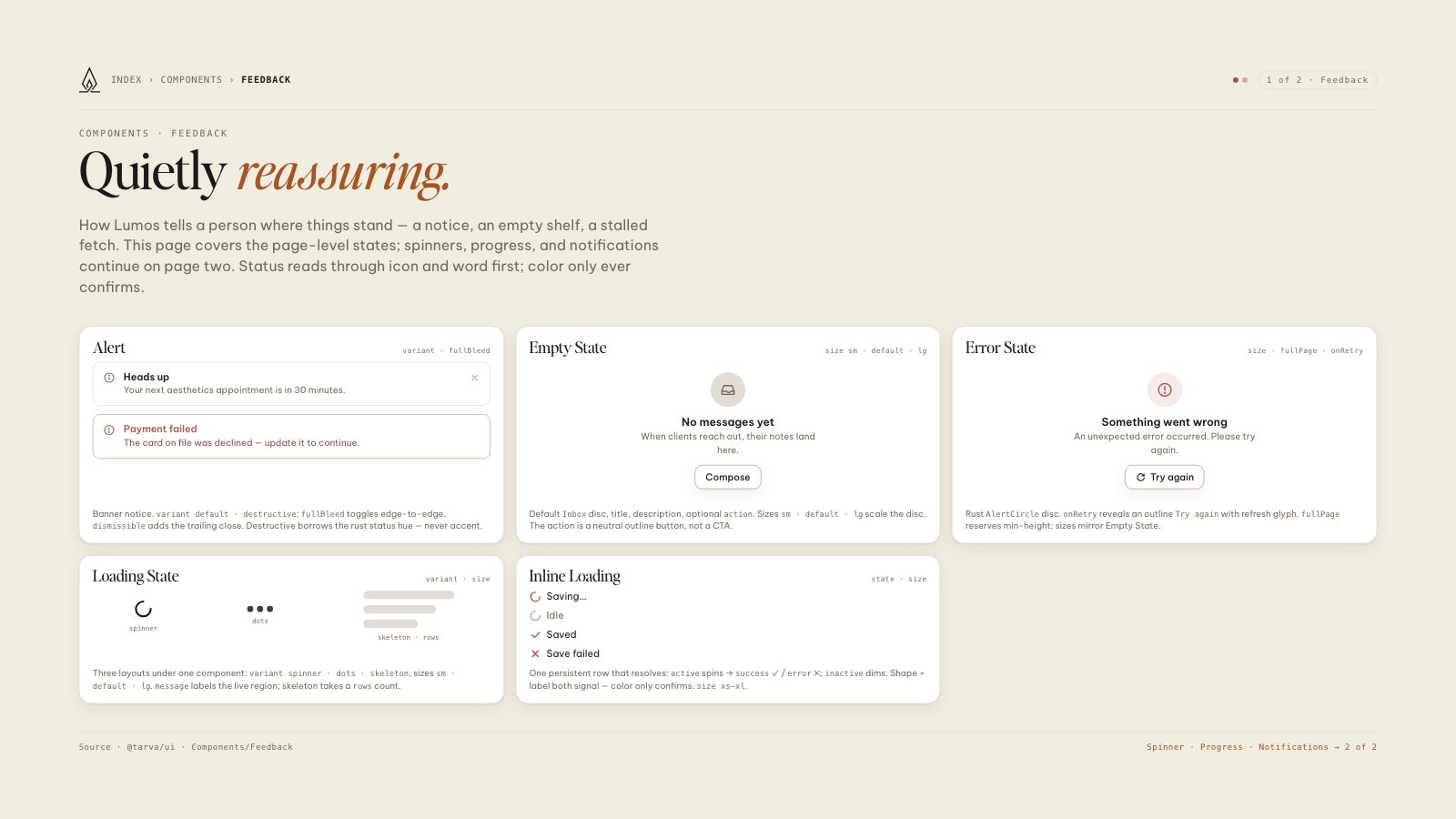 Lumos brand book slide: Feedback · 1 of 2