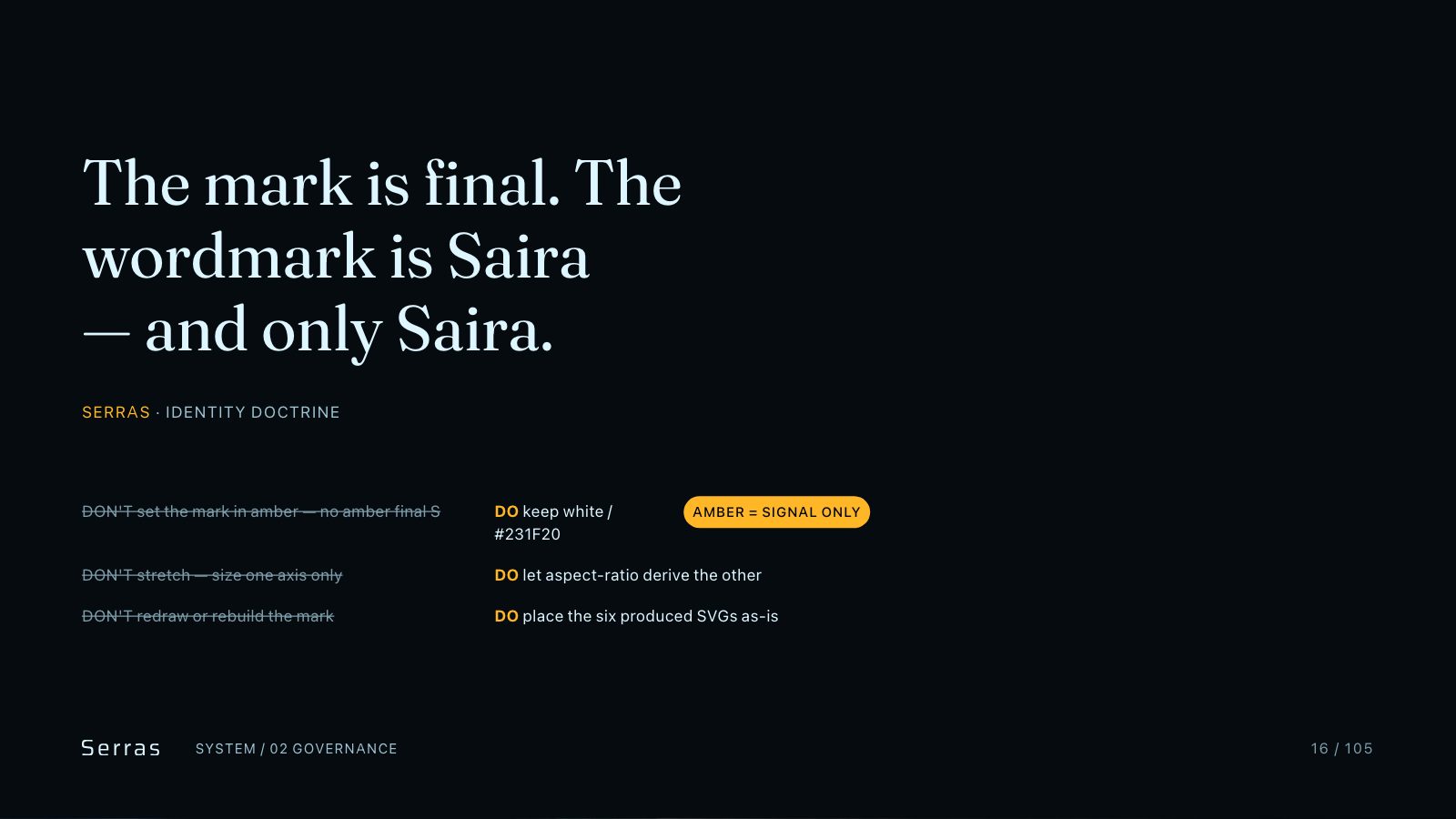Serras brand book slide 17 of 107