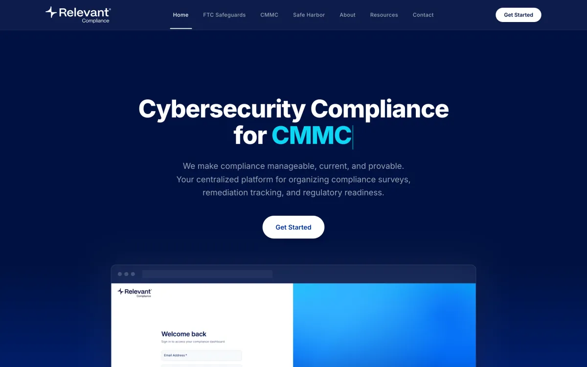 Live V1 site, in production: relevantcompliance.com.