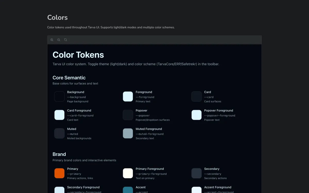 @tarva/ui: storybook color tokens